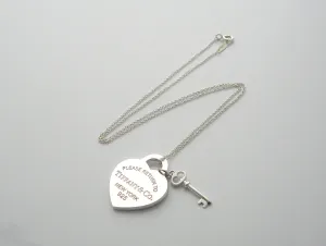 Tiffany Co Silver Return to Tiffany Heart Key Necklace Pendant Charm Gift Love