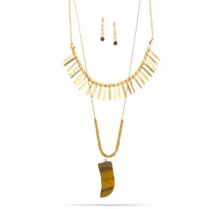 TIGER'S EYE GOLD TWO LAYERED  NECKLACES #SWR-CP3045BR (SG5 SG4)