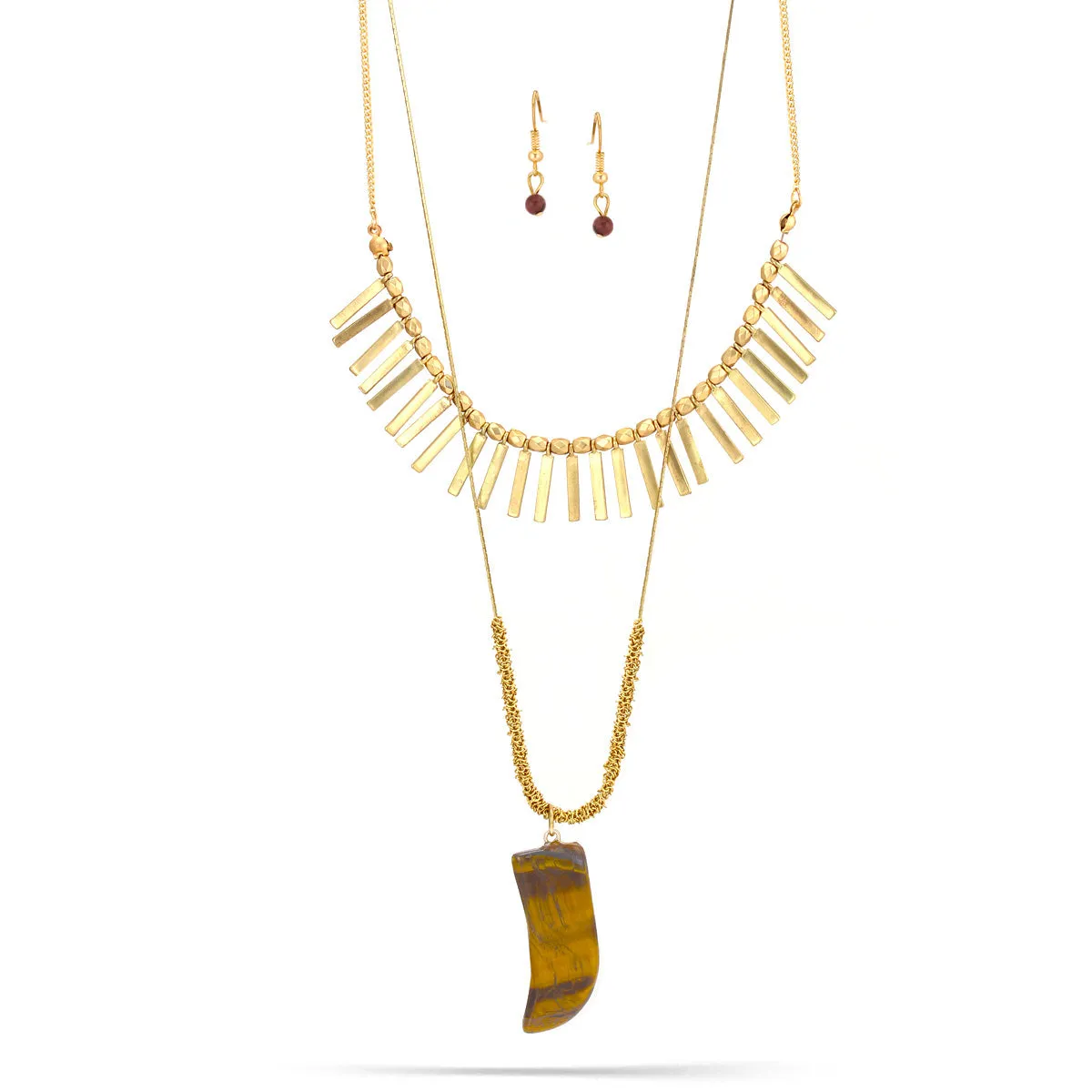 TIGER'S EYE GOLD TWO LAYERED  NECKLACES #SWR-CP3045BR (SG5 SG4)