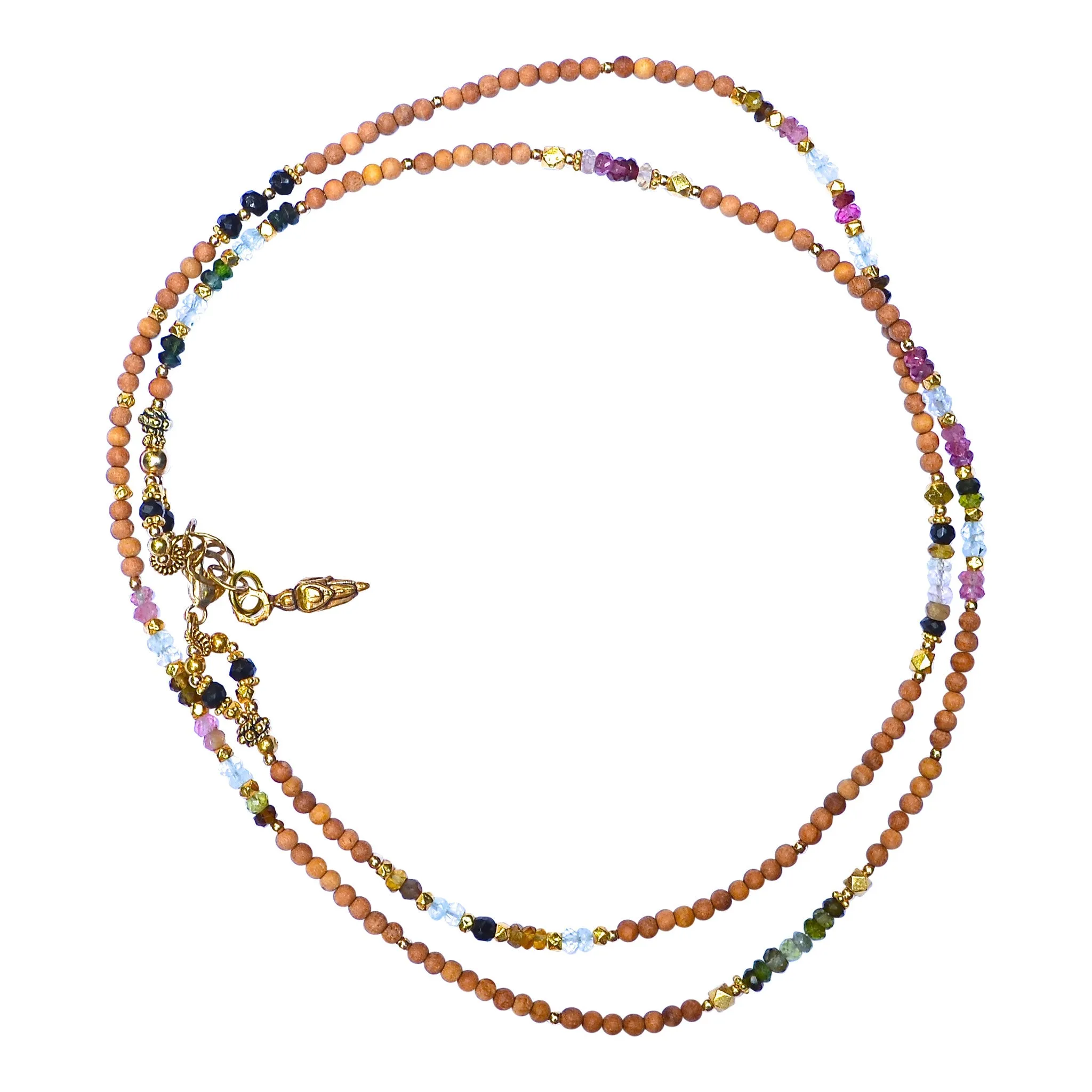 Tourmaline, Aqua Marine and Sandalwood 4X Wrap Bracelet