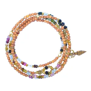 Tourmaline, Aqua Marine and Sandalwood 4X Wrap Bracelet