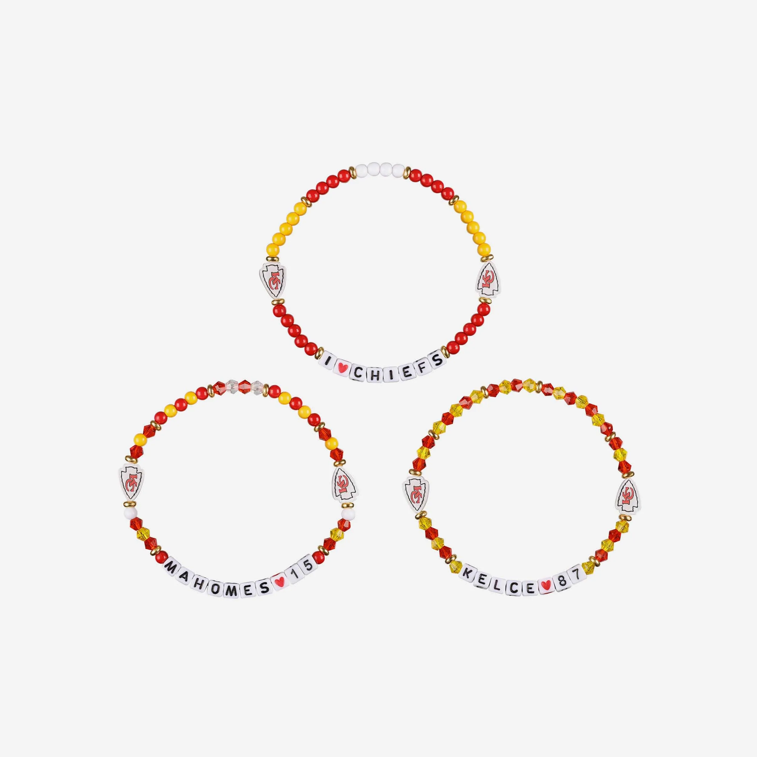 Travis Kelce & Patrick Mahomes Kansas City Chiefs 3 Pack Player Friendship Bracelet