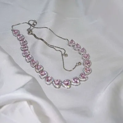 Trendy Pink Zircon Heart Necklace For Women Chain Wedding Jewelry