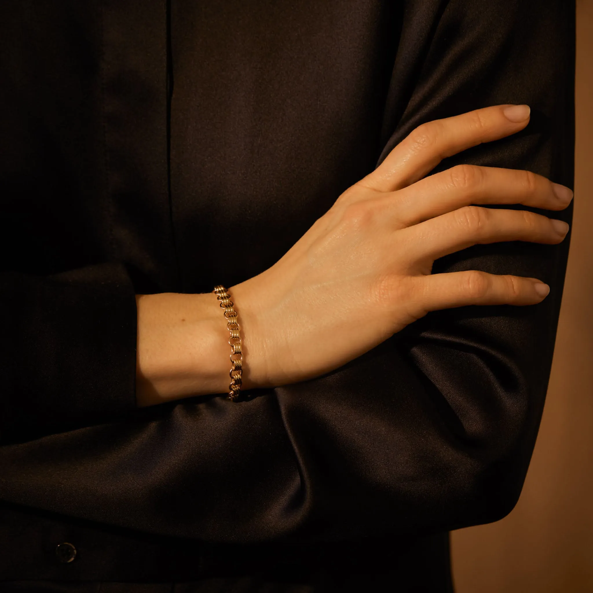 Triple Chain Bracelet 18K Yellow Gold, Small Link, 7"