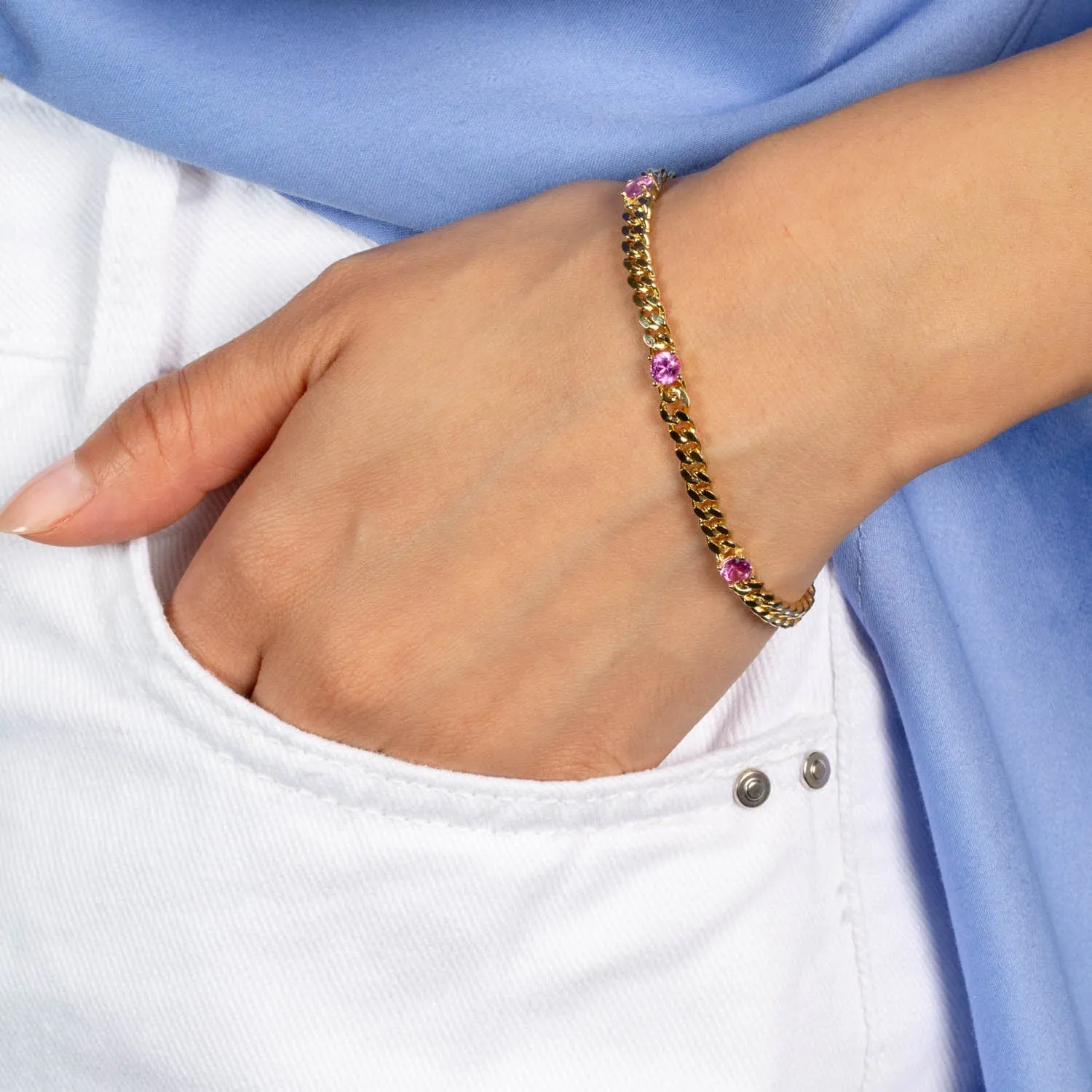 Triple CZ Cuban Chain Bracelet
