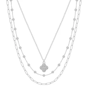 Triple Layered Rhinestone Clover Necklace