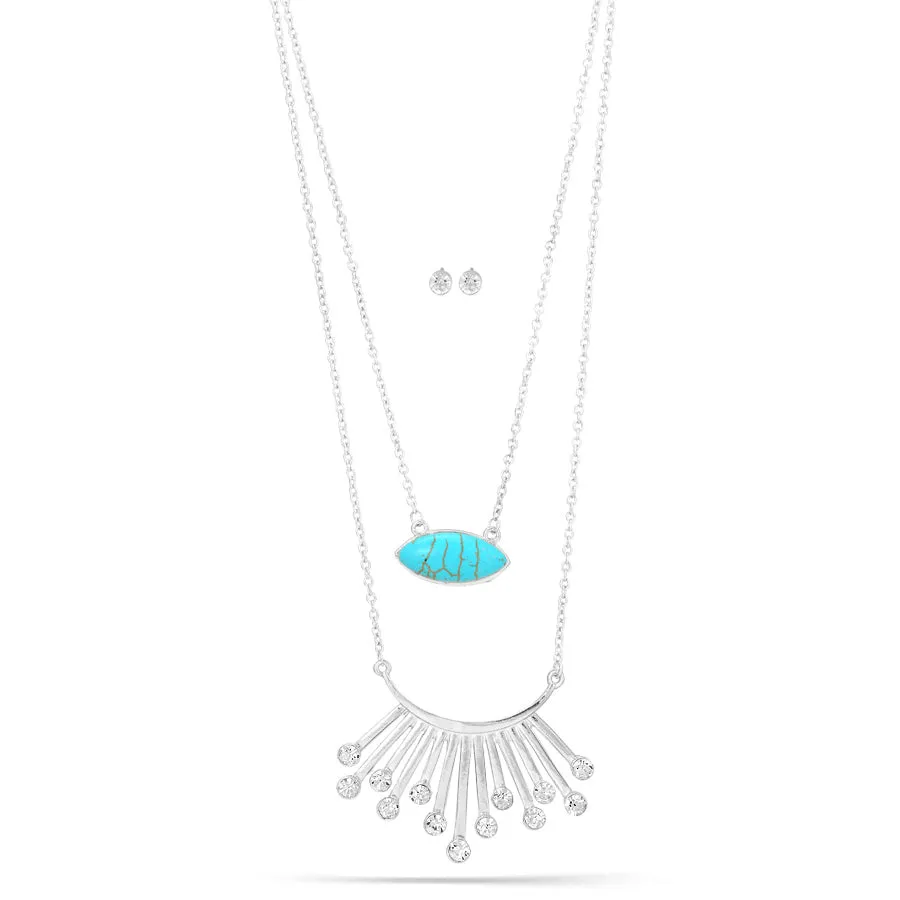 TURQUOISE CRYSTAL SILVER NECKLACE AND EARRINGS SET #SWR-CP3118SIL (SG9)