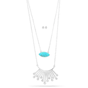 TURQUOISE CRYSTAL SILVER NECKLACE AND EARRINGS SET #SWR-CP3118SIL (SG9)