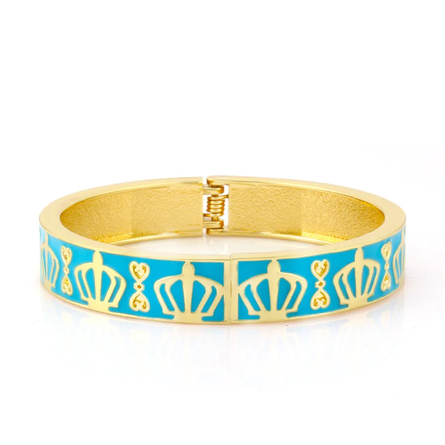 TURQUOISE ENAMEL GOLD HINGED BRACELETS #SA-9929-TURQ (EC3)