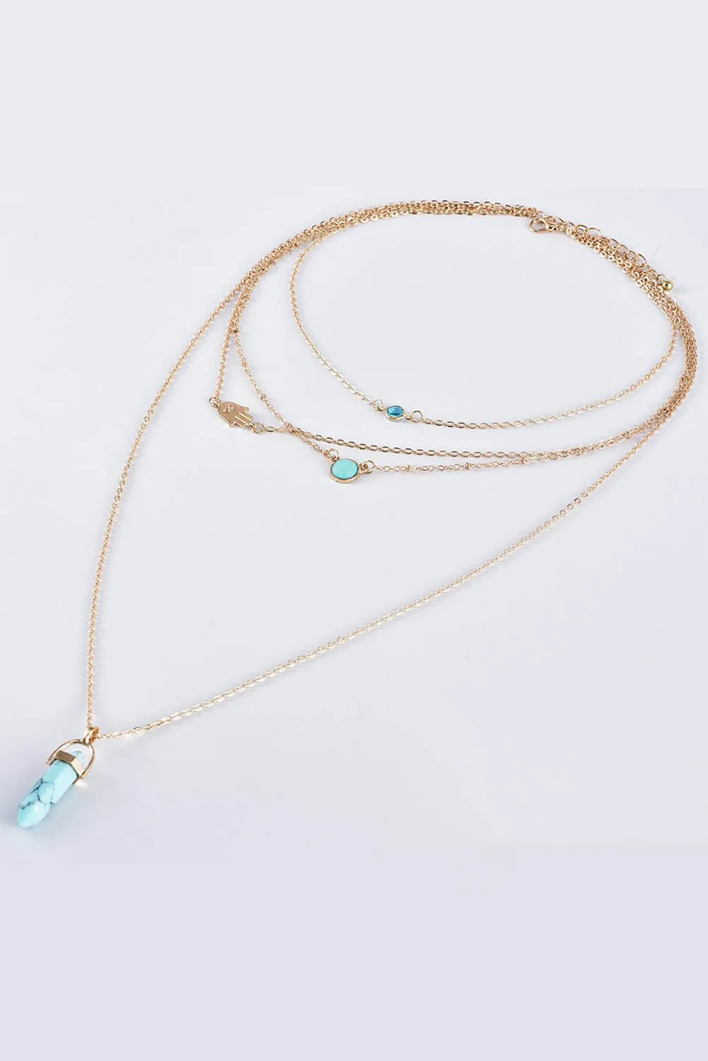 Turquoise Gemstone Pendant Multi-Layered Necklace