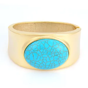 TURQUOISE MATTE GOLD HINGED BRACELET #FW-B1564GM/TURQ (15FL)