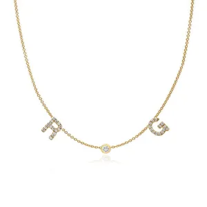 Two Pave Initials and Bezel Necklace