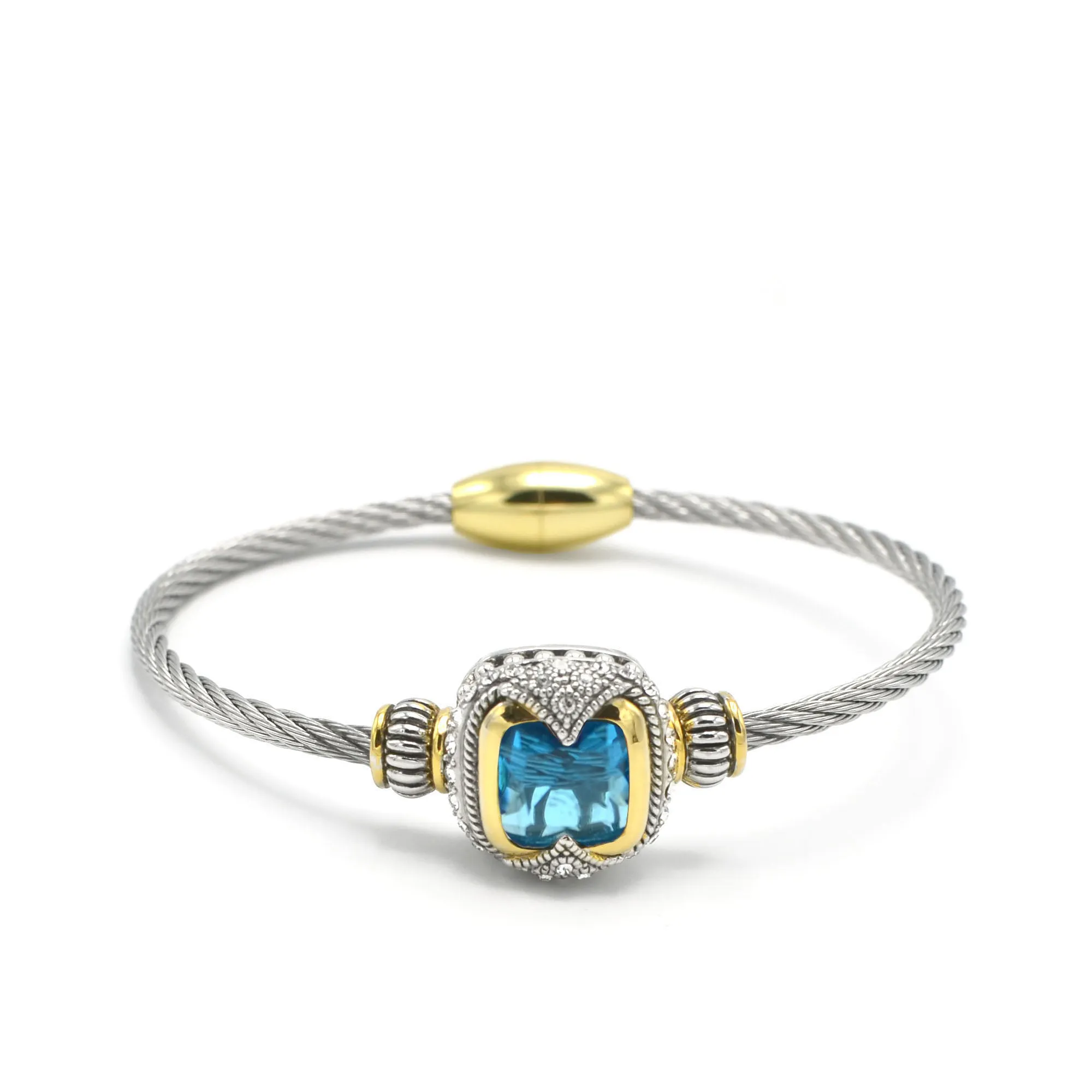 TWO TONE AQUA BLUE CRYSTAL CLASSIC CABLE BRACELET #42269BR-AQ(FF25)