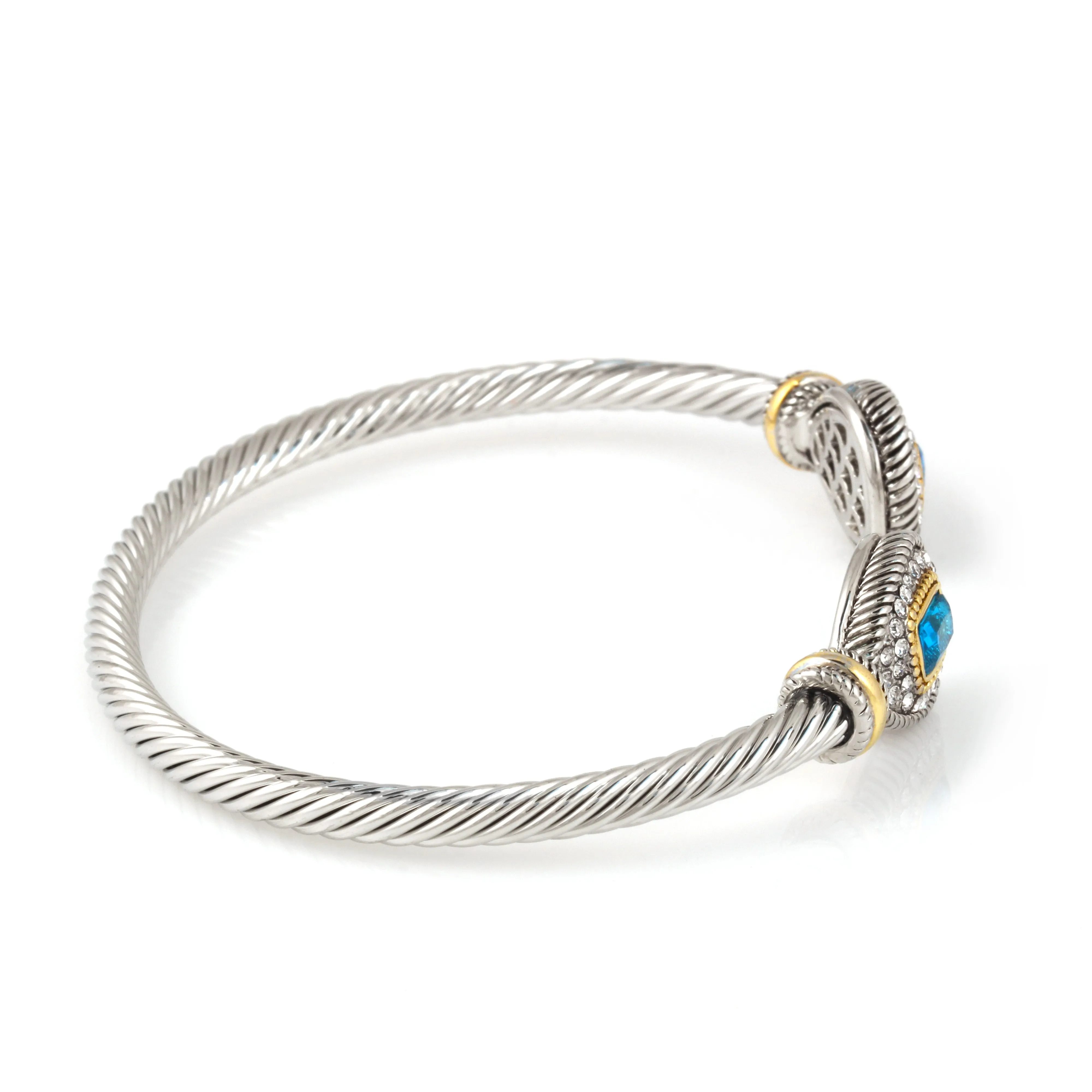 TWO TONE AQUA CRYSTAL CLASSIC CABLE BRACELET# 73024BR-AQ(FA27)