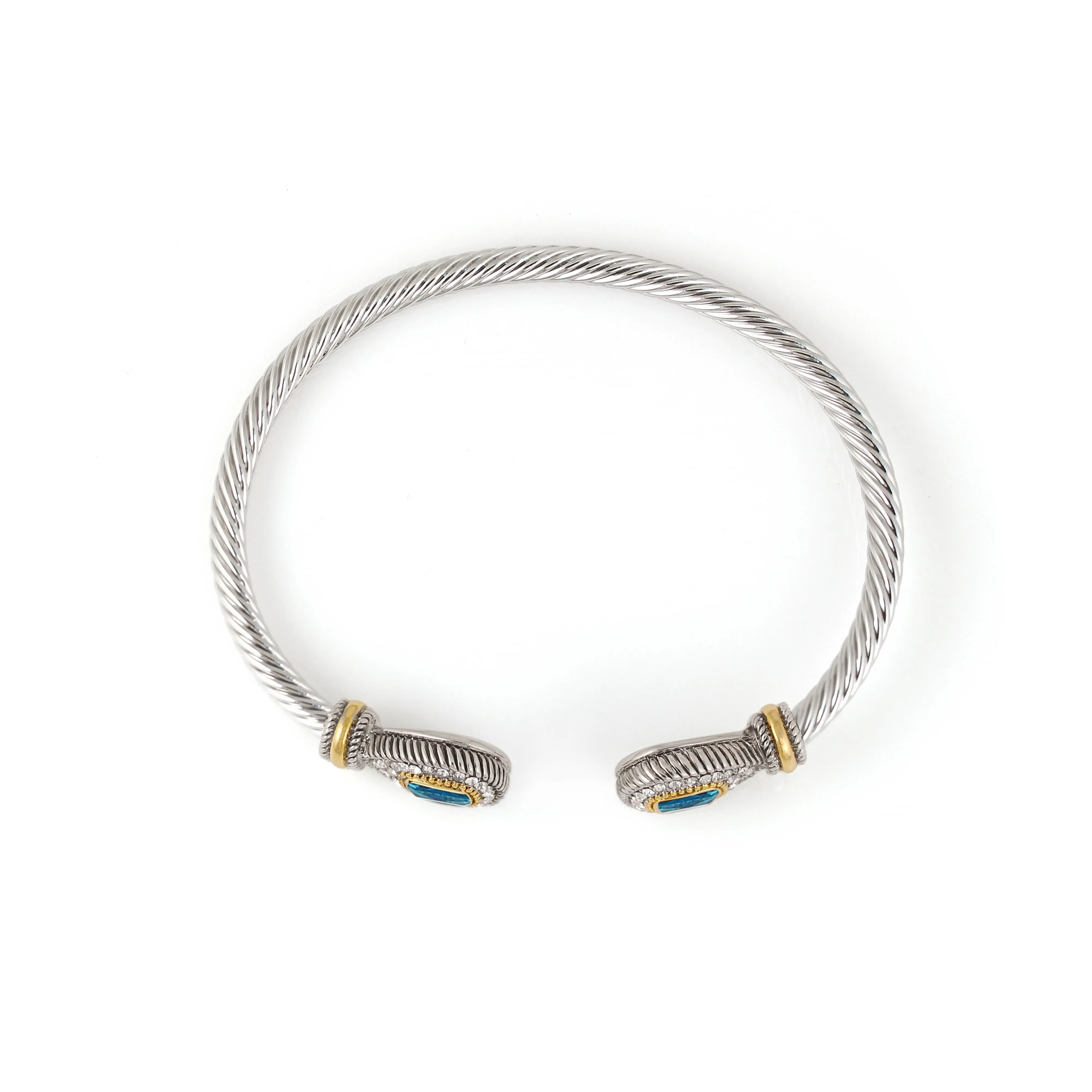 TWO TONE AQUA CRYSTAL CLASSIC CABLE BRACELET# 73024BR-AQ(FA27)