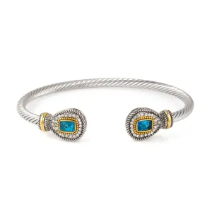 TWO TONE AQUA CRYSTAL CLASSIC CABLE BRACELET# 73024BR-AQ(FA27)