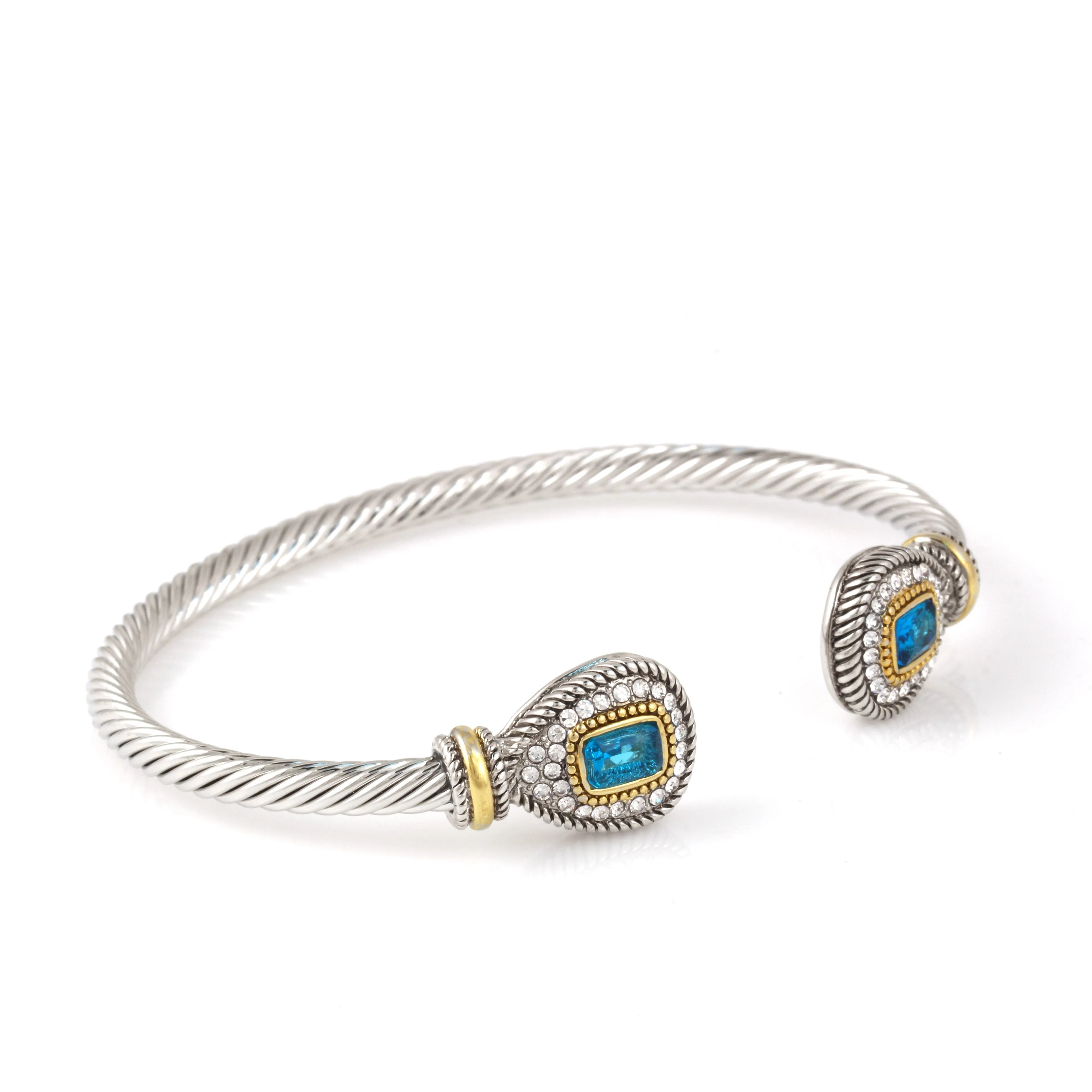 TWO TONE AQUA CRYSTAL CLASSIC CABLE BRACELET# 73024BR-AQ(FA27)