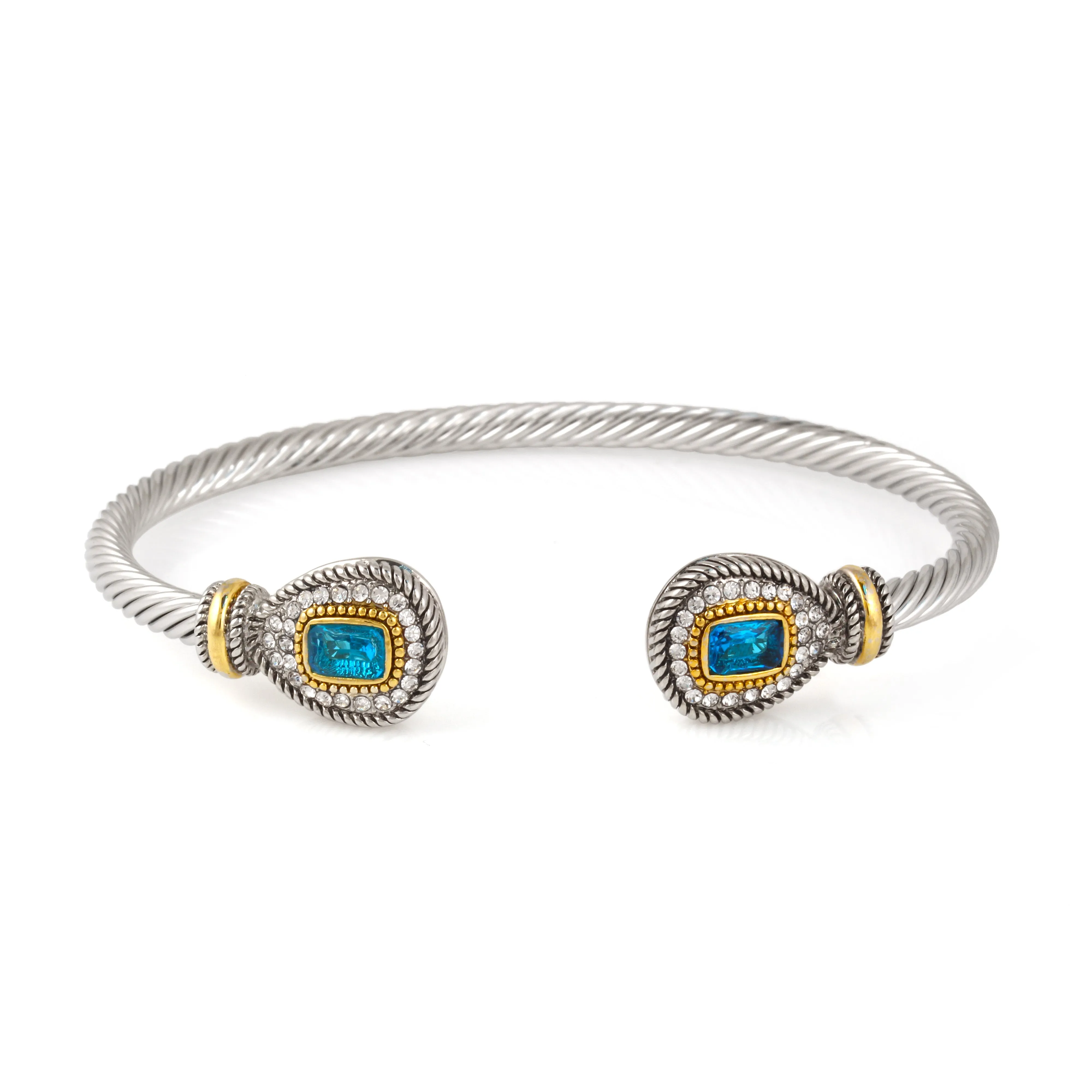 TWO TONE AQUA CRYSTAL CLASSIC CABLE BRACELET# 73024BR-AQ(FA27)