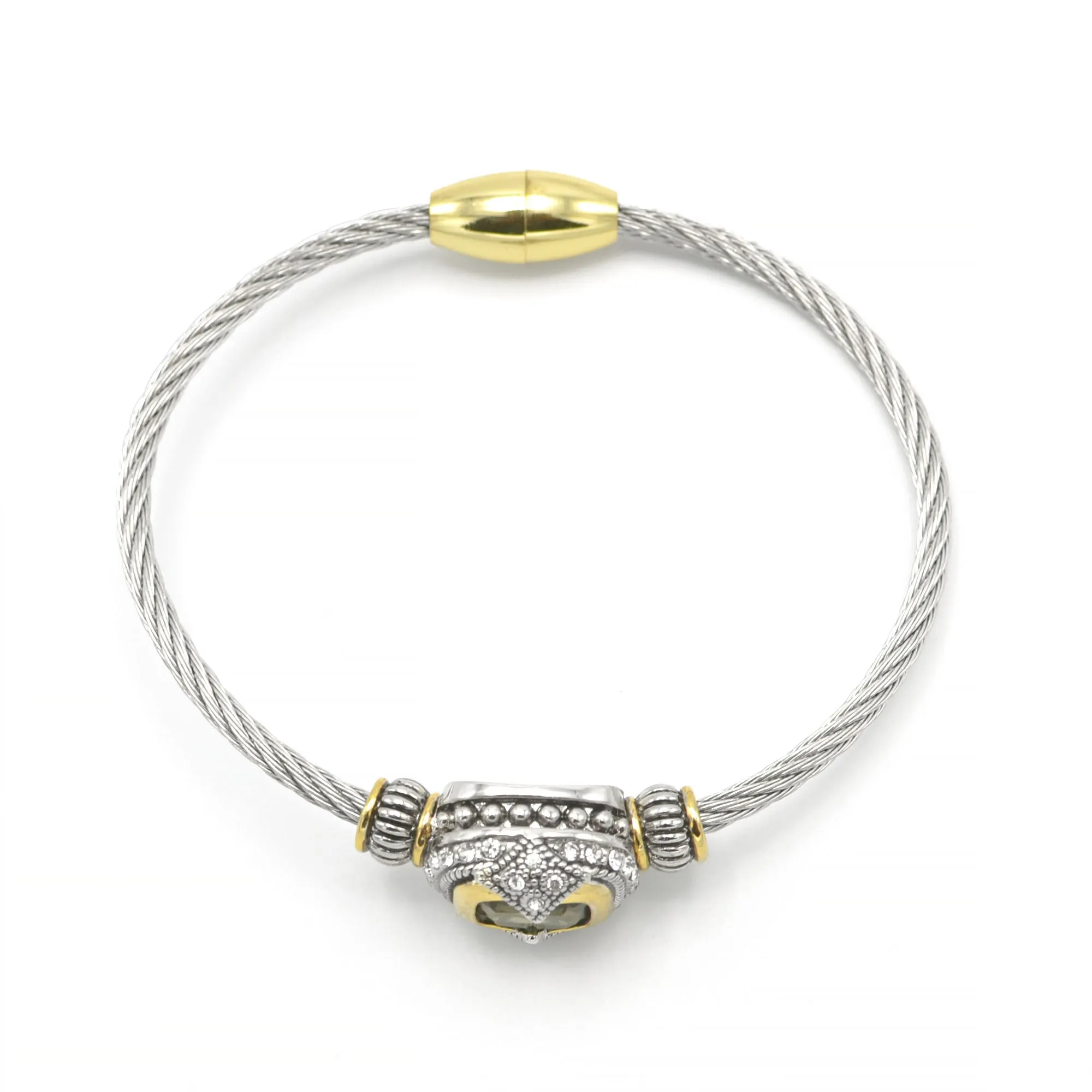 TWO TONE BLACK DIAMOND CRYSTAL CLASSIC CABLE BRACELET # 42269BR-JT (FE25)