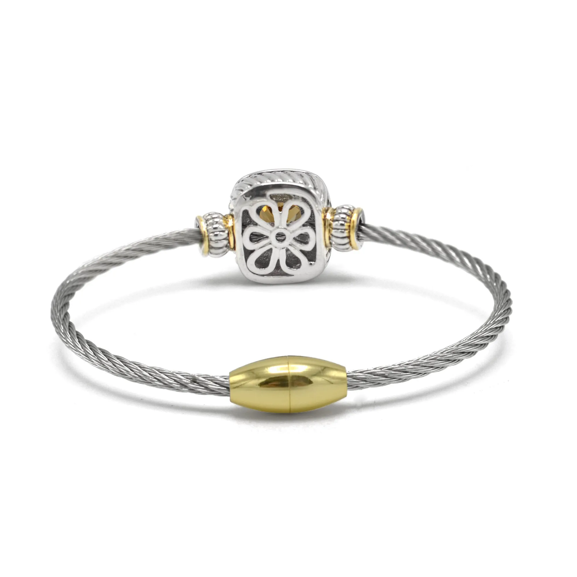 TWO TONE CHAMPAGNE CRYSTAL CLASSIC CABLE BRACELET #93099BR-CHA(FF16)