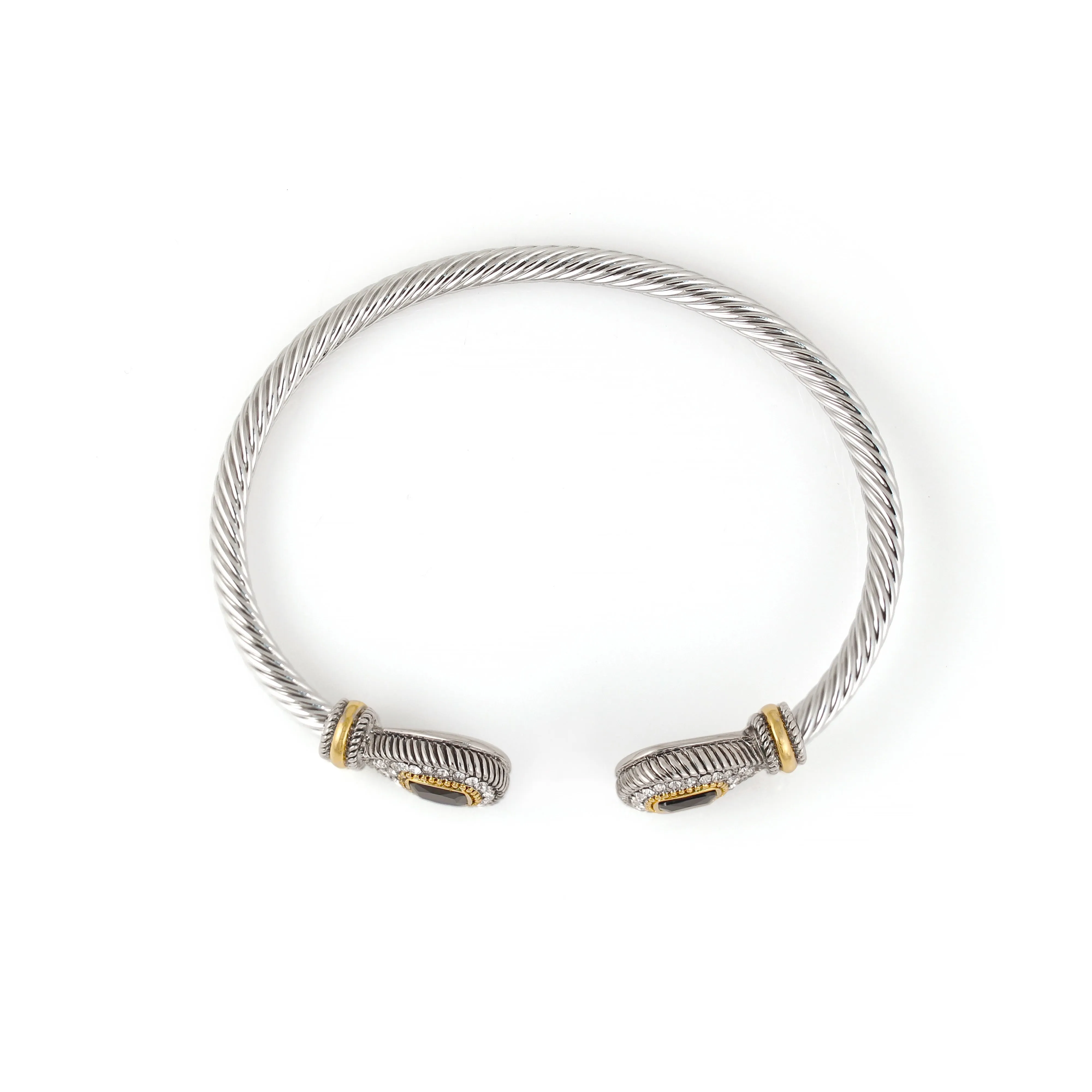 TWO TONE JET CRYSTAL CLASSIC CABLE BRACELET # 73024BR-JET
