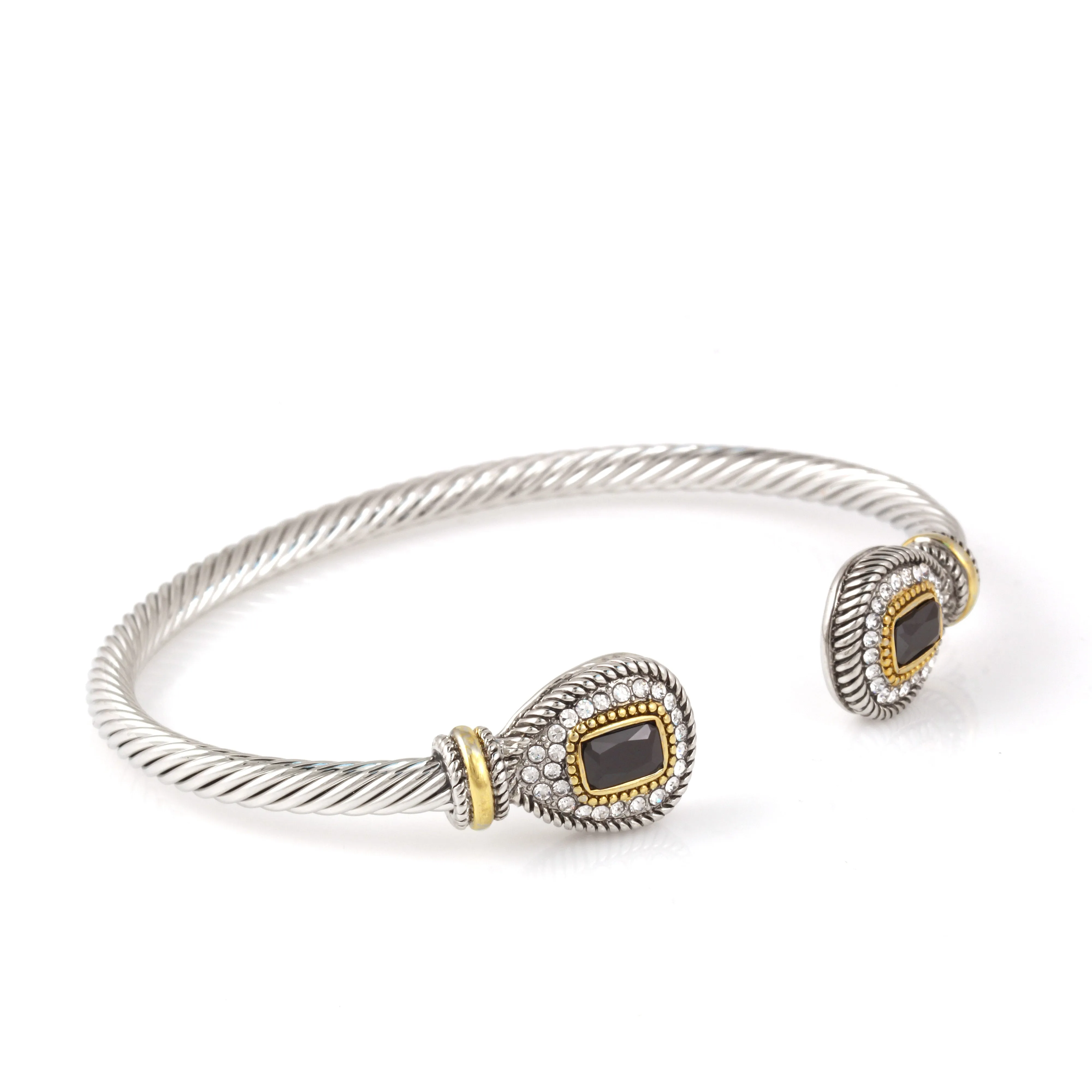TWO TONE JET CRYSTAL CLASSIC CABLE BRACELET # 73024BR-JET