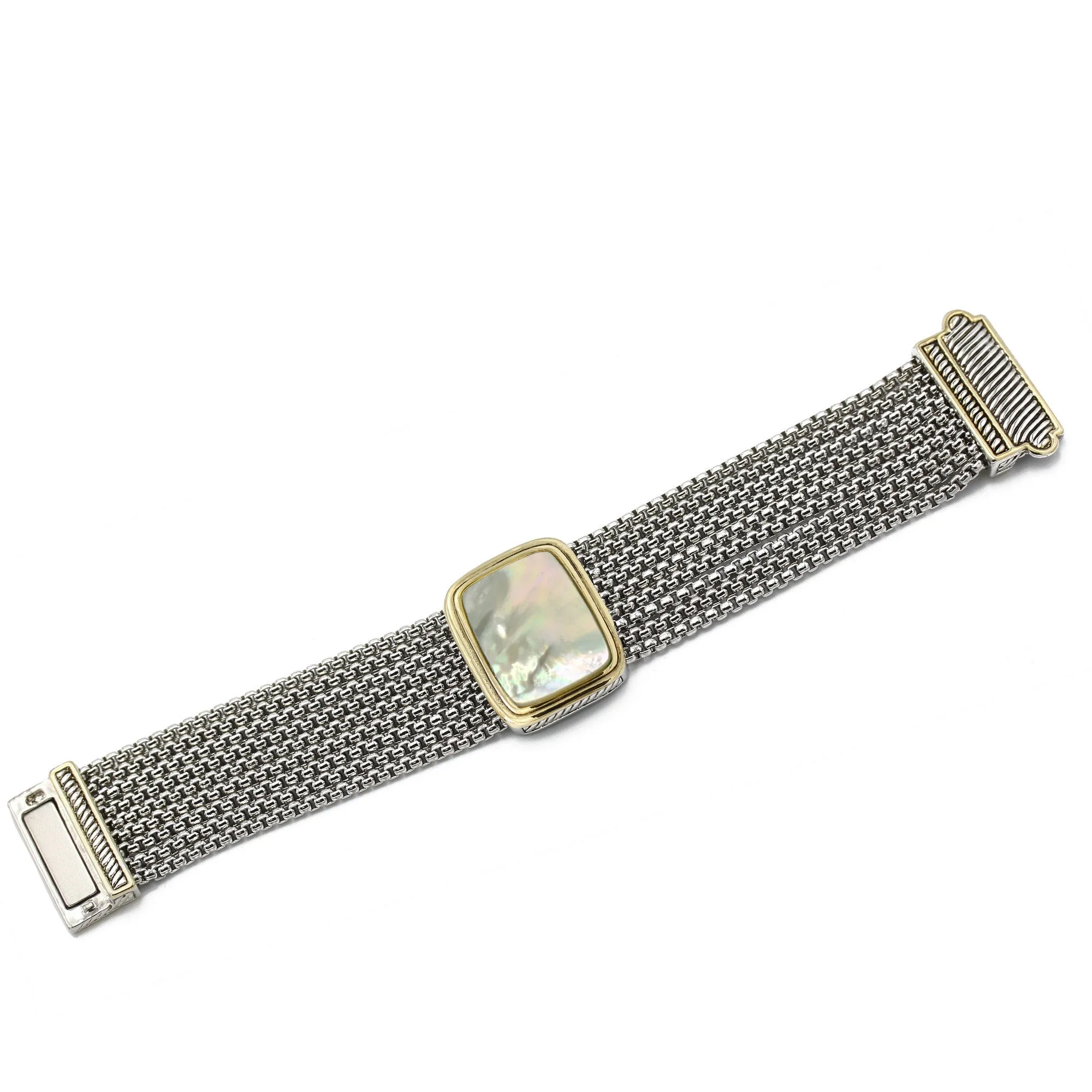 TWO TONE MOTHER OF PEARL MULTI STRANDS MAGNETIC CLASP BRACELET#12505BR-mop (FF18)