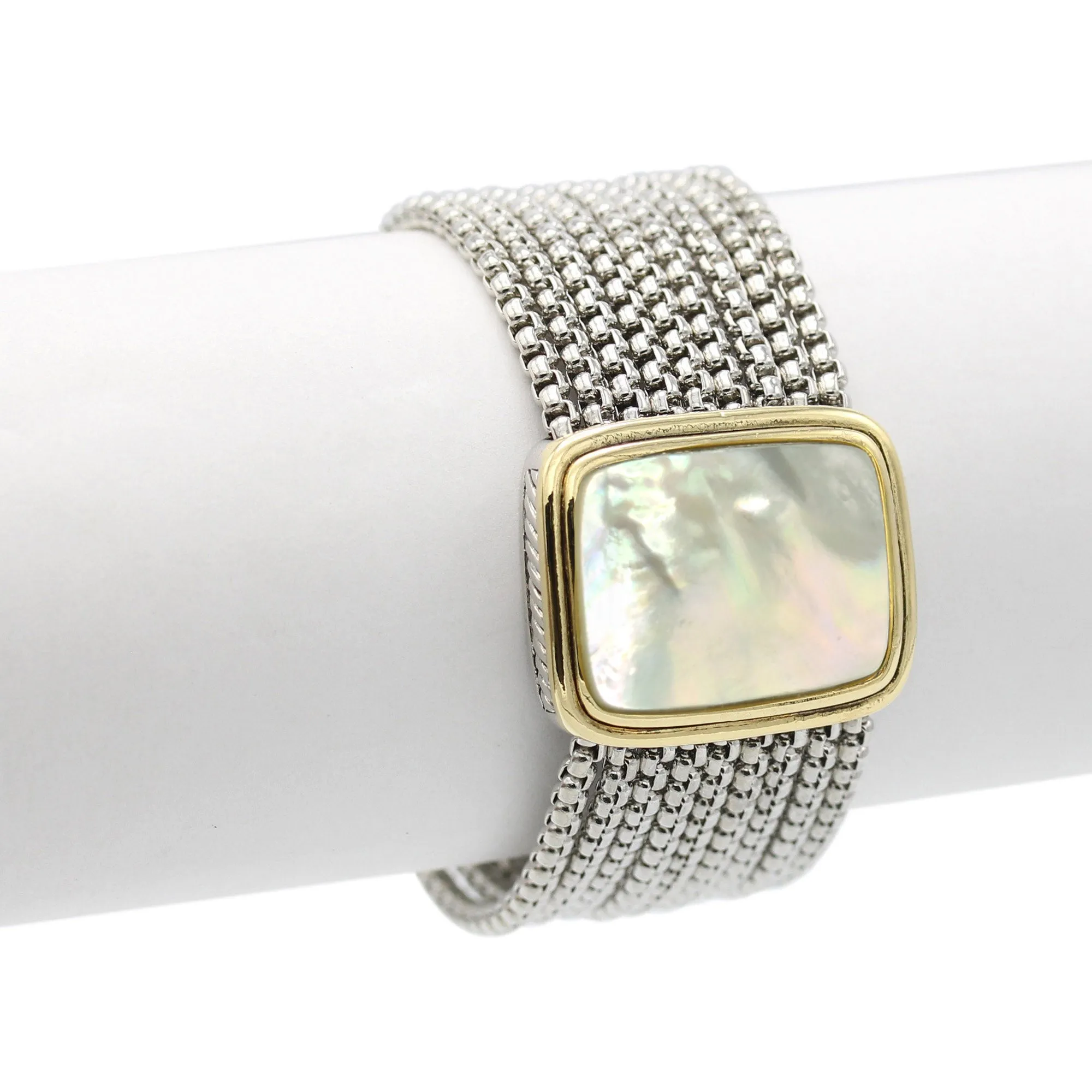 TWO TONE MOTHER OF PEARL MULTI STRANDS MAGNETIC CLASP BRACELET#12505BR-mop (FF18)