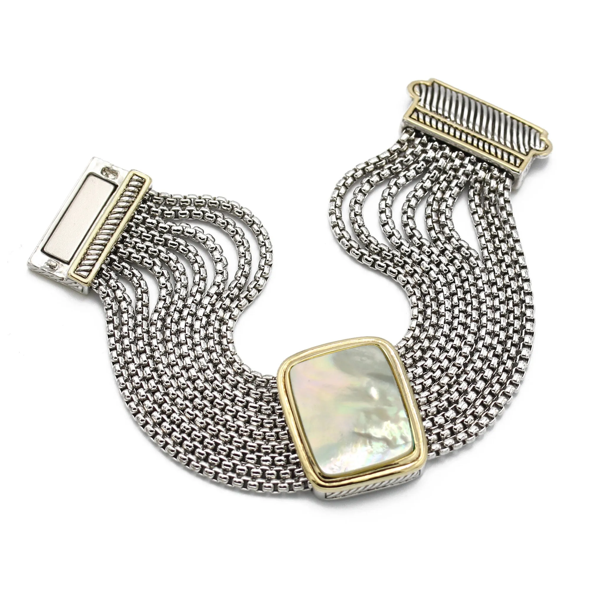 TWO TONE MOTHER OF PEARL MULTI STRANDS MAGNETIC CLASP BRACELET#12505BR-mop (FF18)