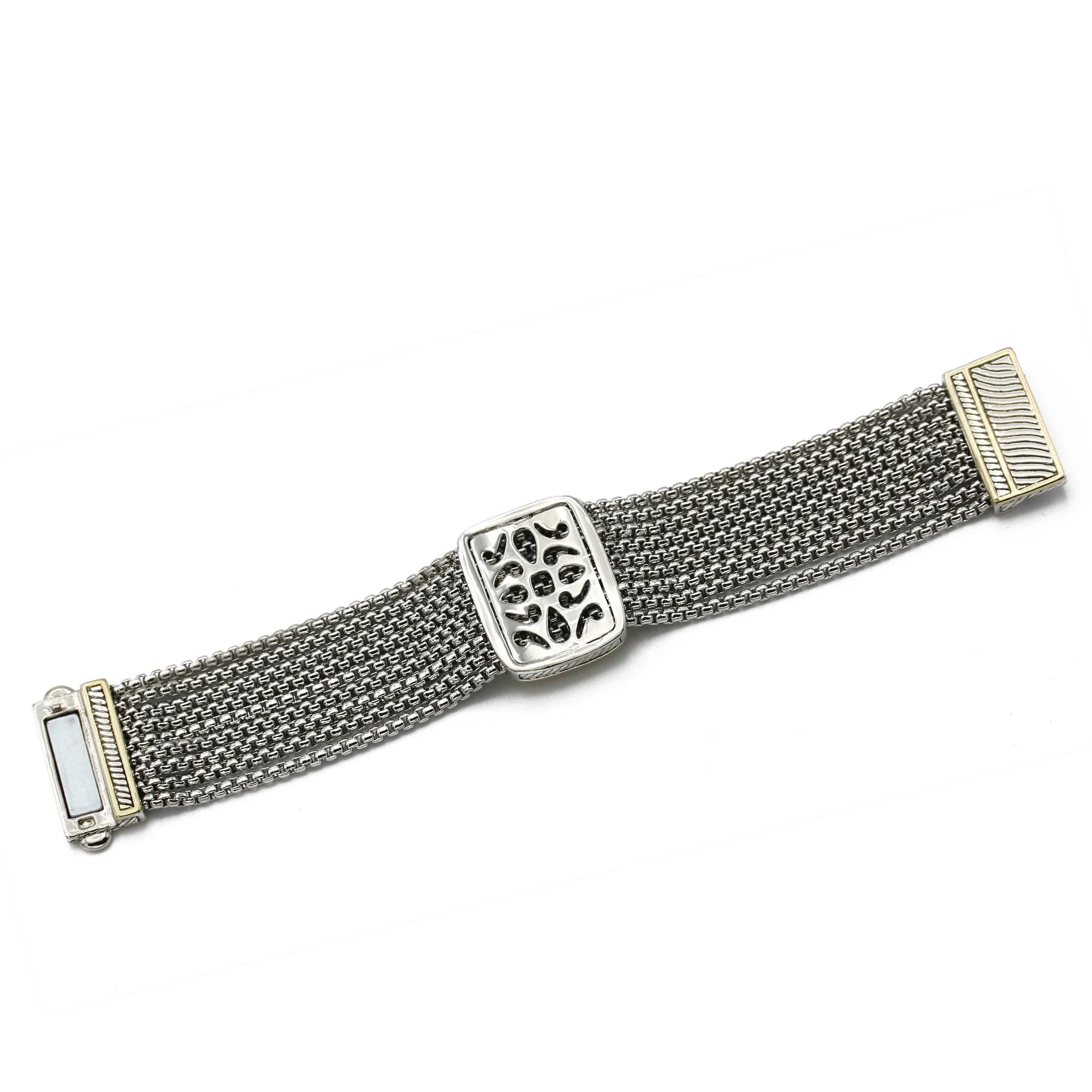 TWO TONE MULTI STRANDS PAVE CRYSTAL BRACELET# 12504BRTT(FC16)