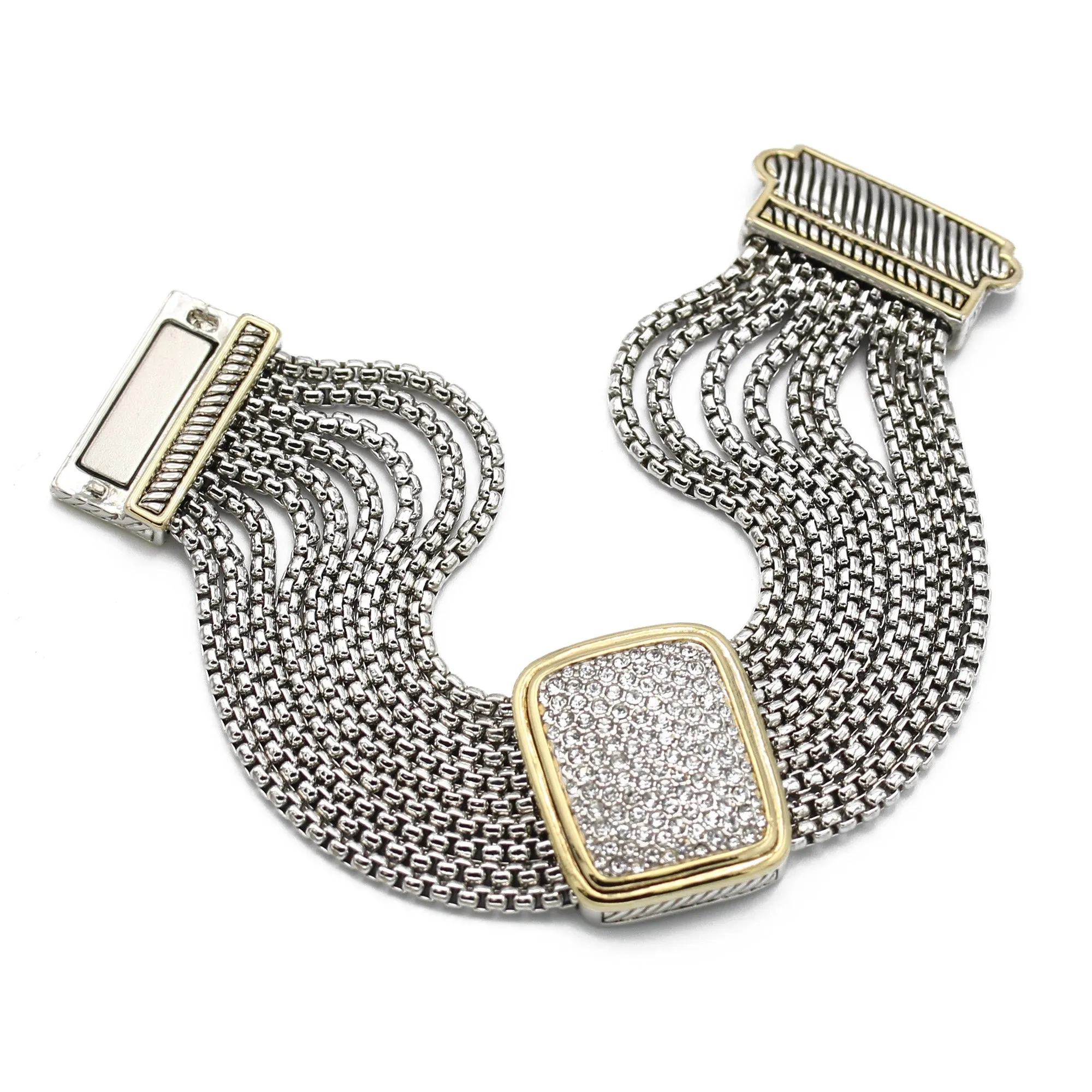 TWO TONE MULTI STRANDS PAVE CRYSTAL BRACELET# 12504BRTT(FC16)