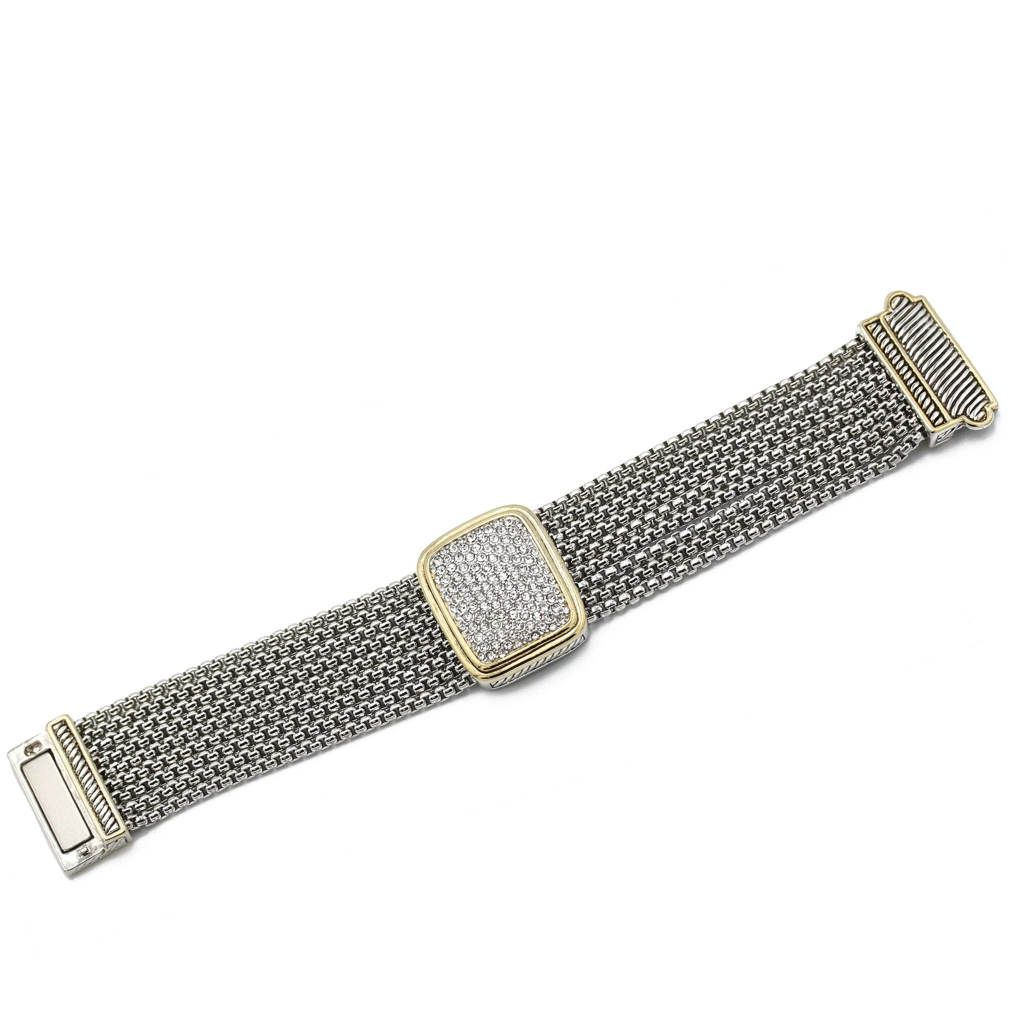 TWO TONE MULTI STRANDS PAVE CRYSTAL BRACELET# 12504BRTT(FC16)