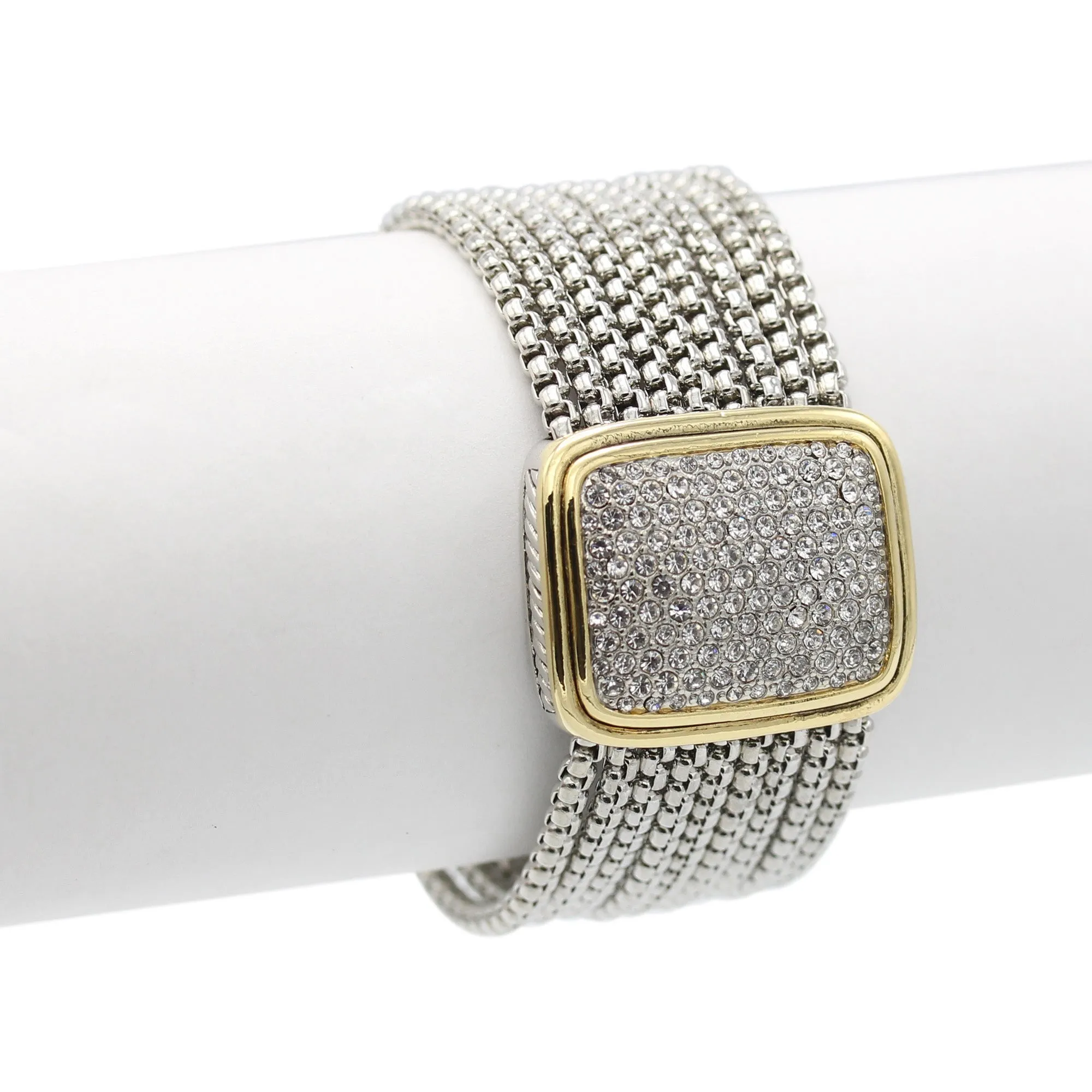 TWO TONE MULTI STRANDS PAVE CRYSTAL BRACELET# 12504BRTT(FC16)