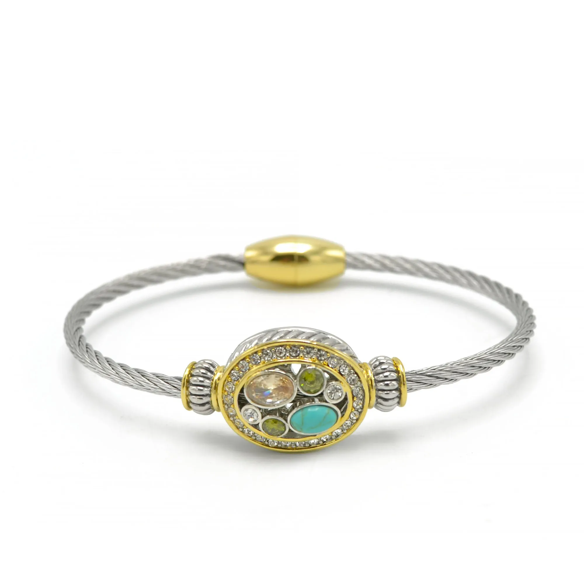 TWO TONE MULTICOLOR STONE TWISTED ROPE BRACELET # 34175BR-MT(FE13)