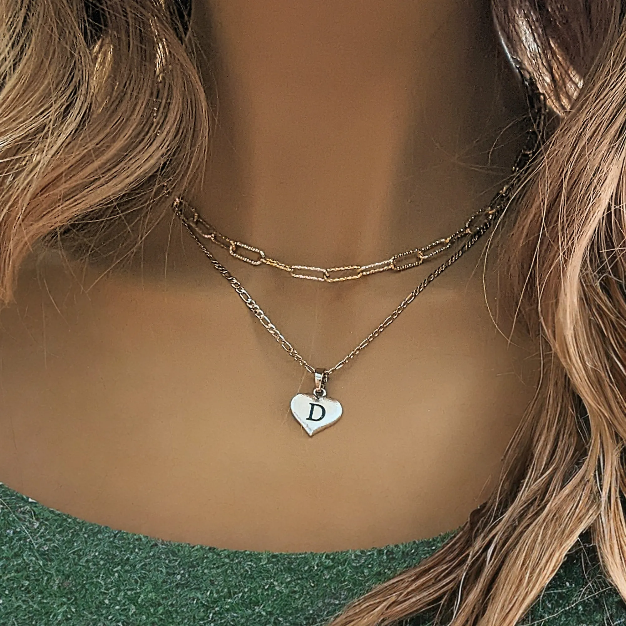 Two-Tone Paperclip & Initial Necklace Set