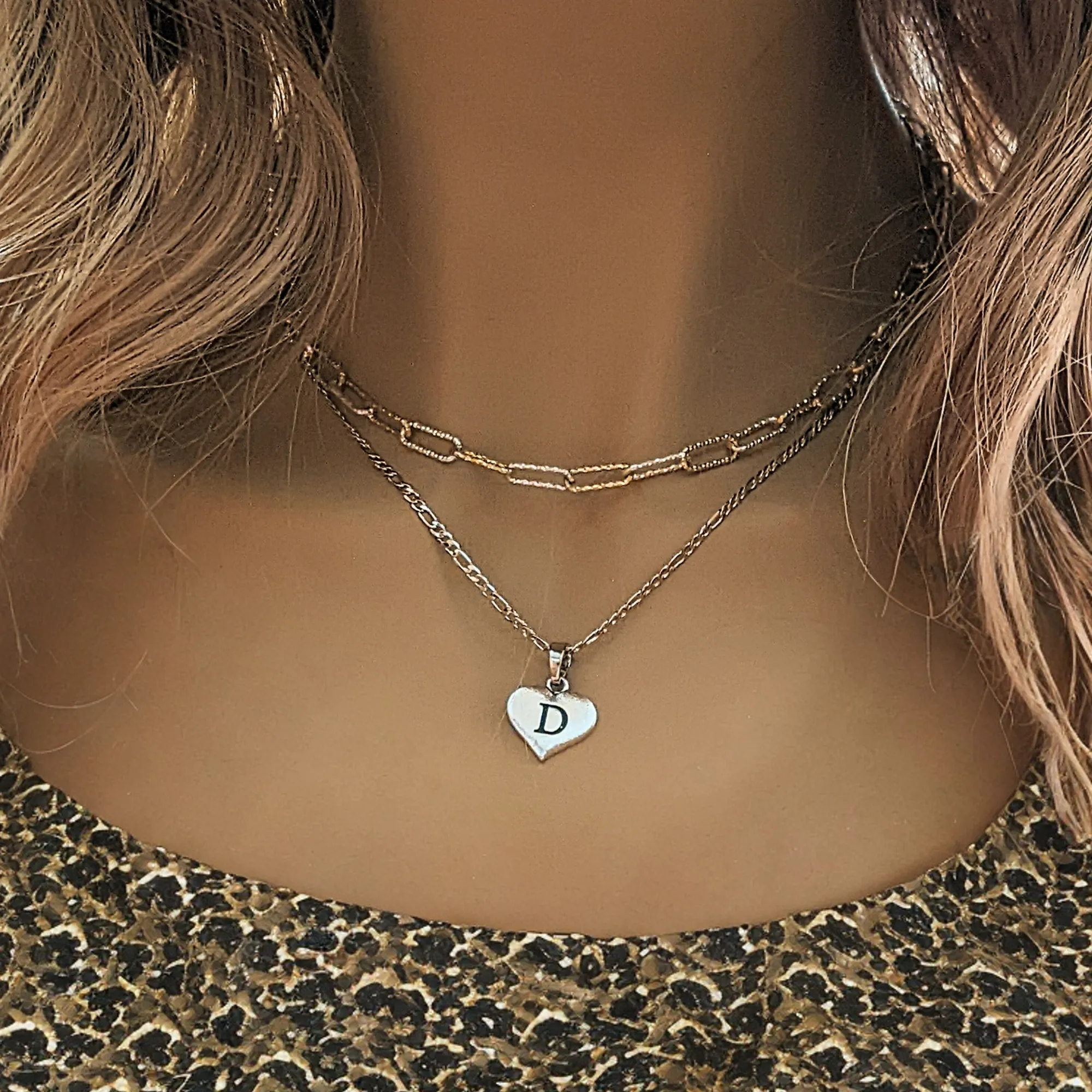 Two-Tone Paperclip & Initial Necklace Set