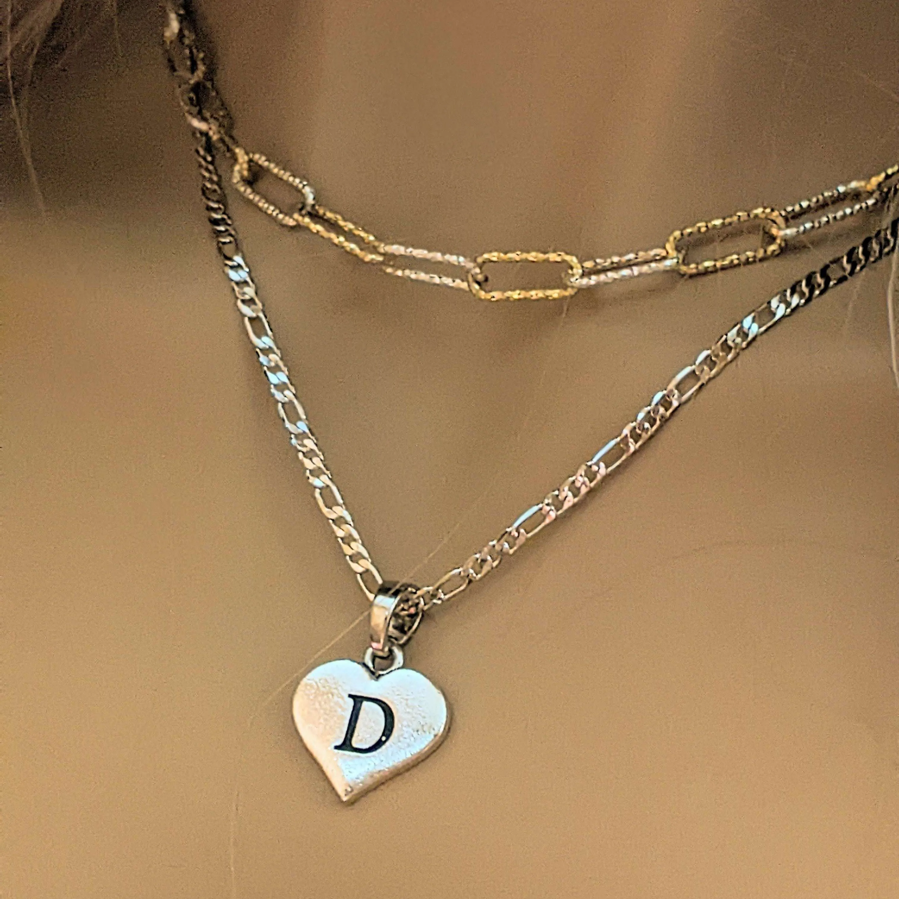 Two-Tone Paperclip & Initial Necklace Set