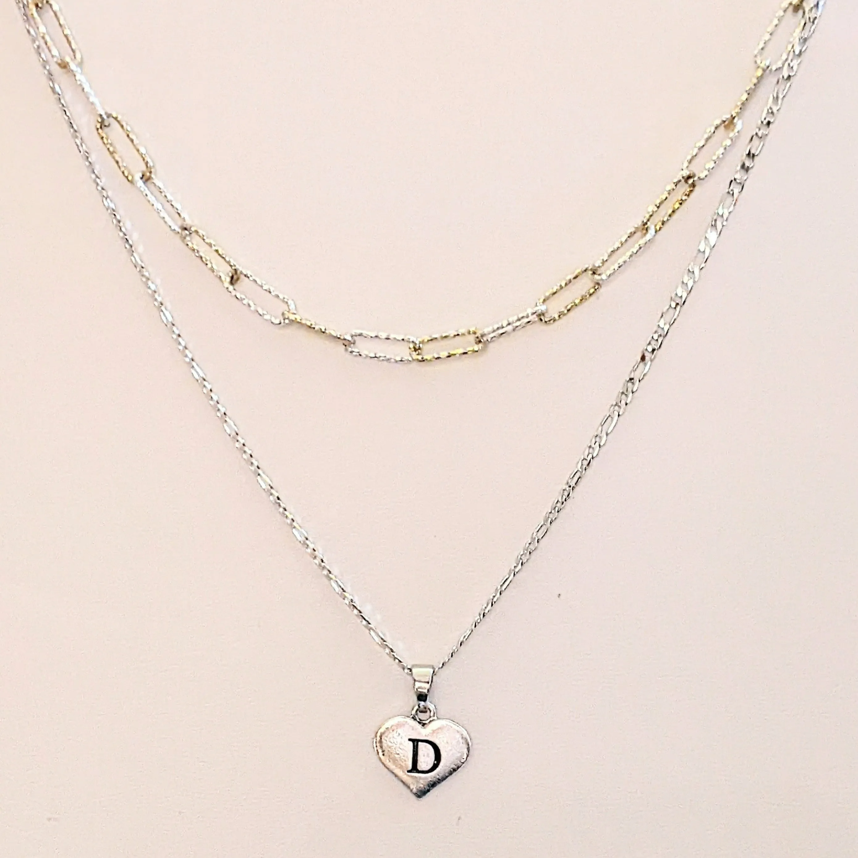Two-Tone Paperclip & Initial Necklace Set