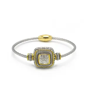 Two Tone Pave Crystal Engraved Classic Cable Bracelet#83015BR(FE12)