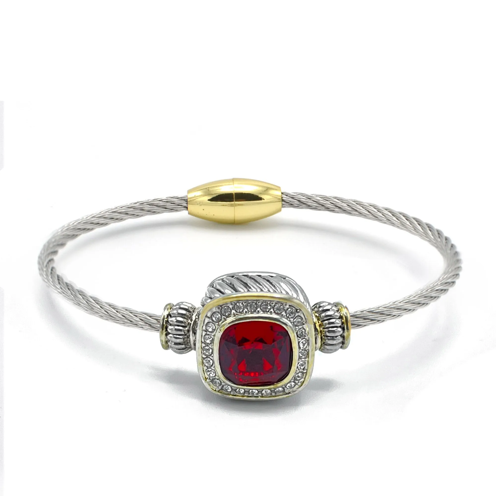 TWO TONE RED CRYSTAL CLASSIC CABLE BRACELET#93099BR-Red (FF13)
