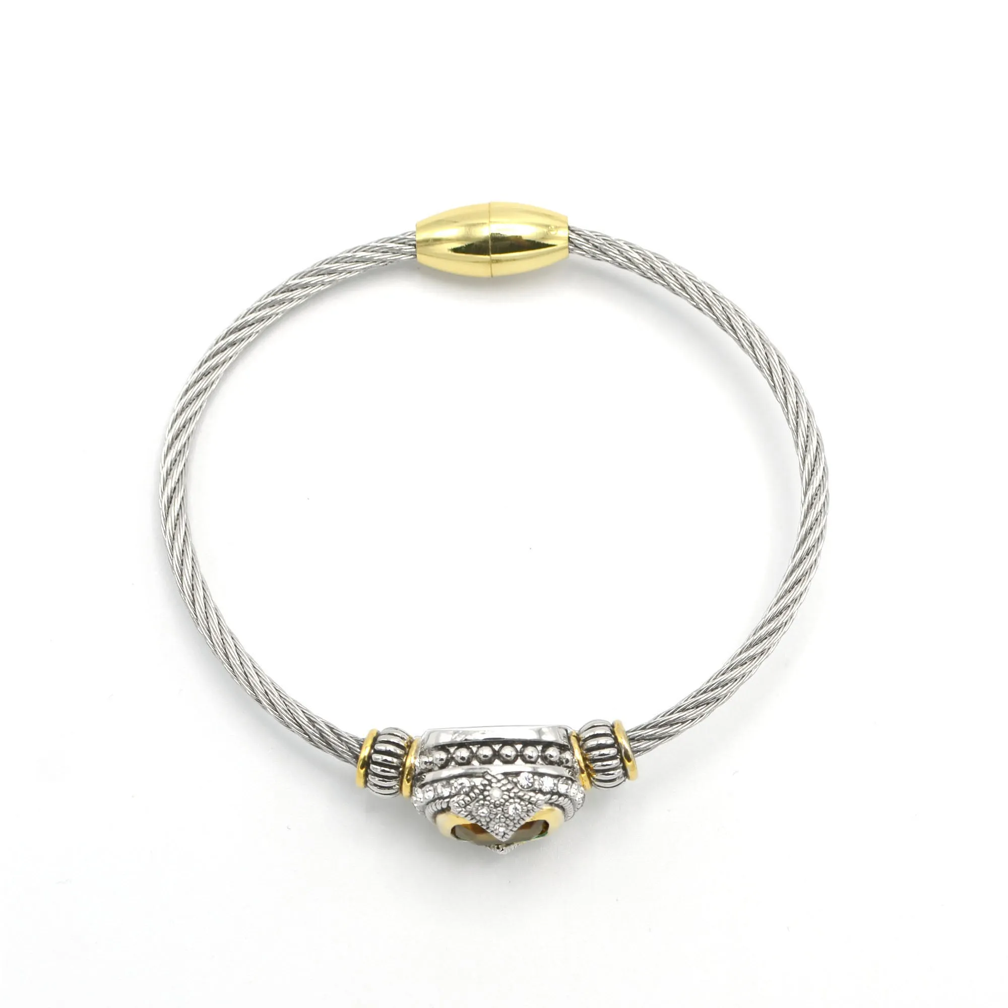 TWO TONE TOPAZ CRYSTAL CLASSIC CABLE BRACELET #42269BR-TT-LT.C.T(FE25)