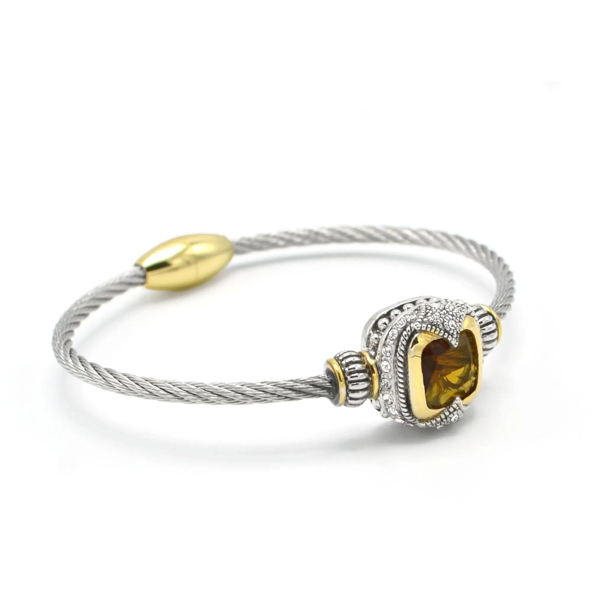TWO TONE TOPAZ CRYSTAL CLASSIC CABLE BRACELET #42269BR-TT-LT.C.T(FE25)