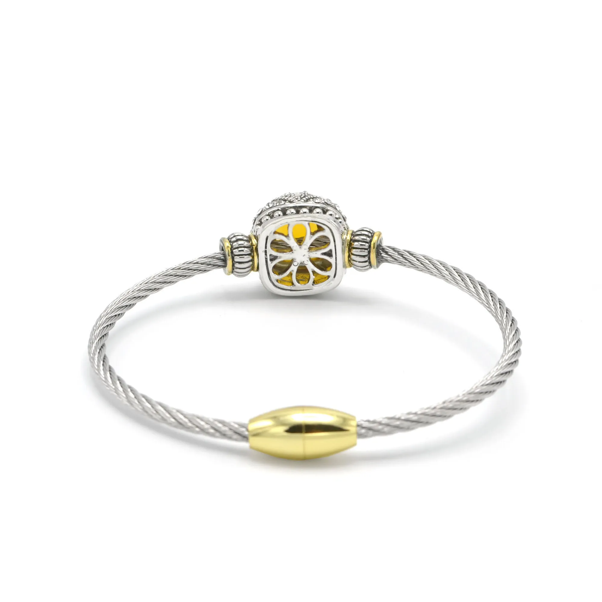 TWO TONE TOPAZ CRYSTAL CLASSIC CABLE BRACELET #42269BR-TT-LT.C.T(FE25)