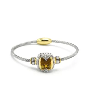 TWO TONE TOPAZ CRYSTAL CLASSIC CABLE BRACELET #42269BR-TT-LT.C.T(FE25)