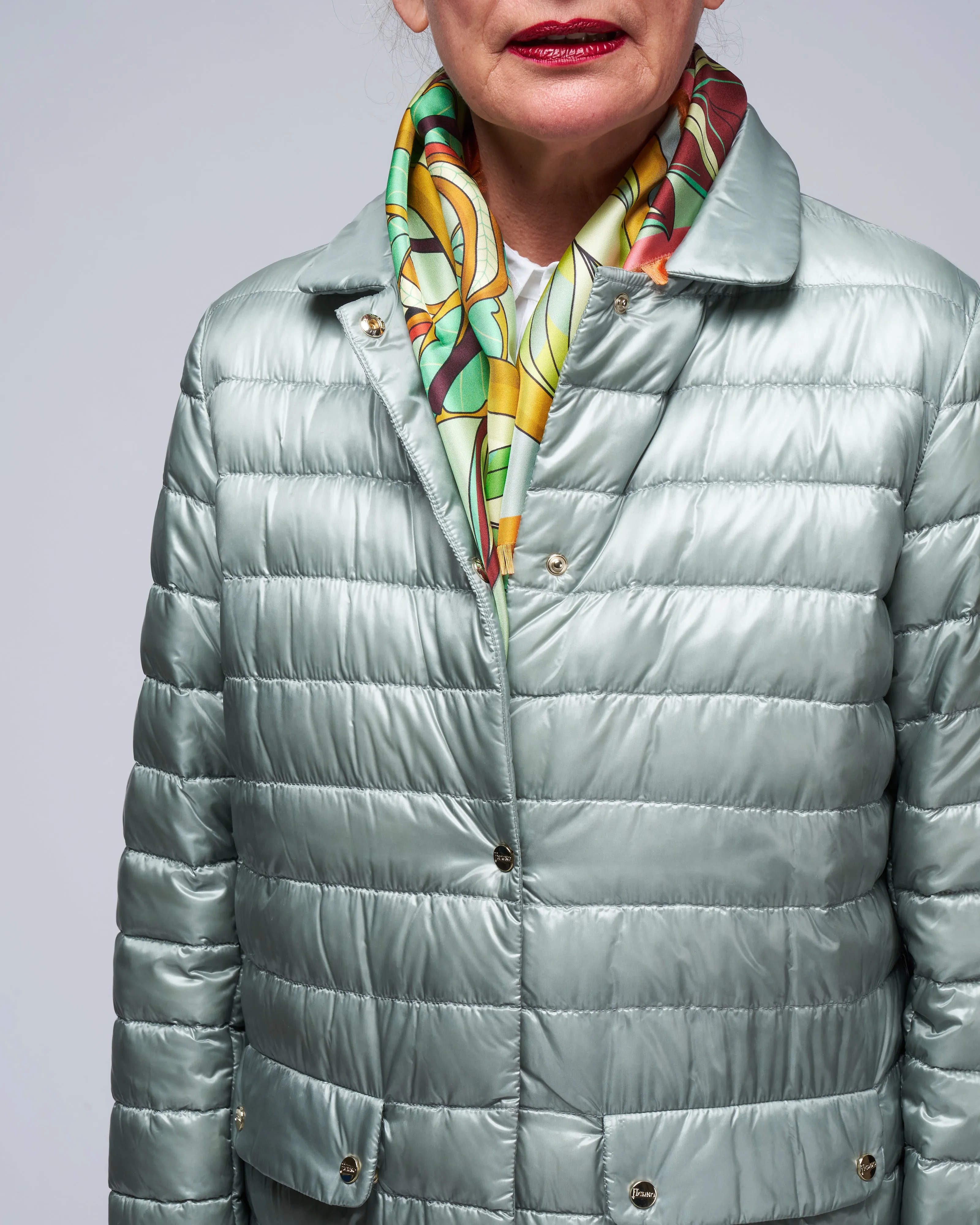 ultralight single breasted midi down jacket - dusty blue 9434