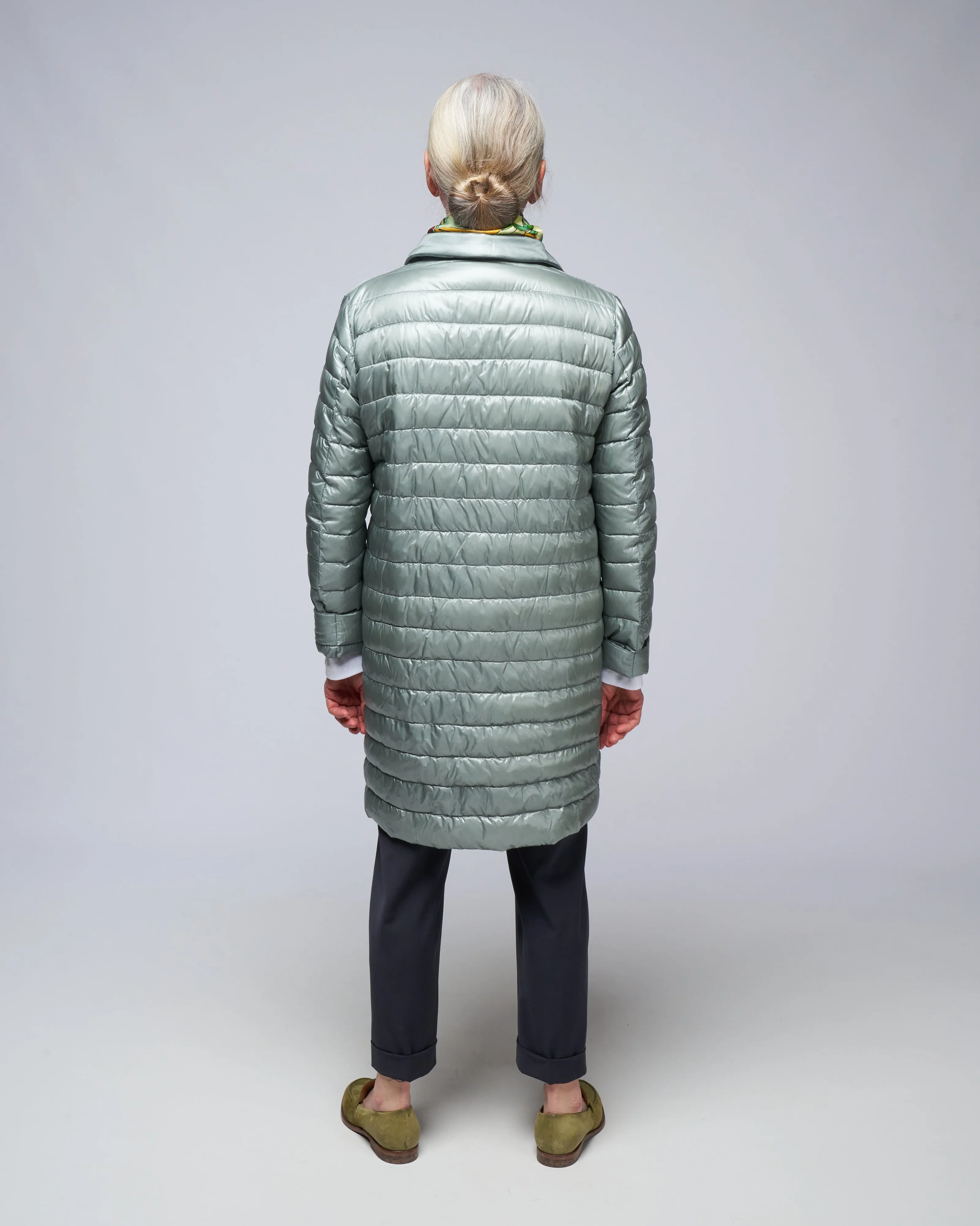 ultralight single breasted midi down jacket - dusty blue 9434