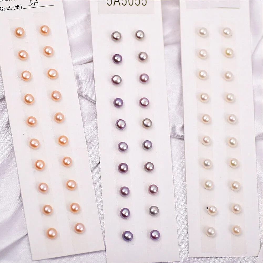 US 5A 10 Pairs 6~10.5mm Genuine Real Freshwater Loose Pearl Beads Flat Back Half Drilled
