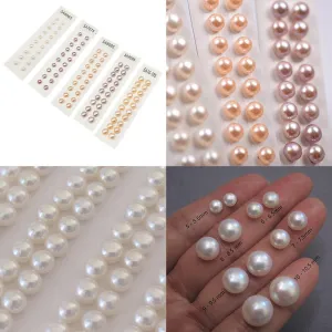 US 5A 10 Pairs 6~10.5mm Genuine Real Freshwater Loose Pearl Beads Flat Back Half Drilled