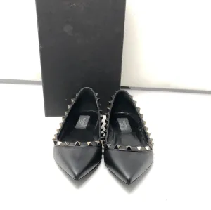 Valentino Black Pointed Toe with Black Rockstud Flat Shoe
