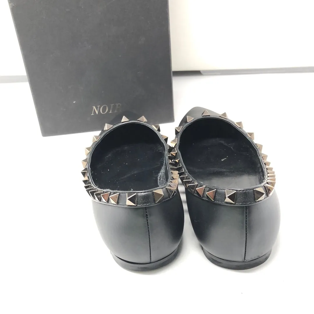 Valentino Black Pointed Toe with Black Rockstud Flat Shoe